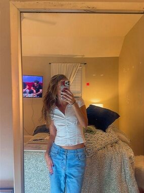 Edikted White Sheer Collared Button Up Baby Tee Top Y2K